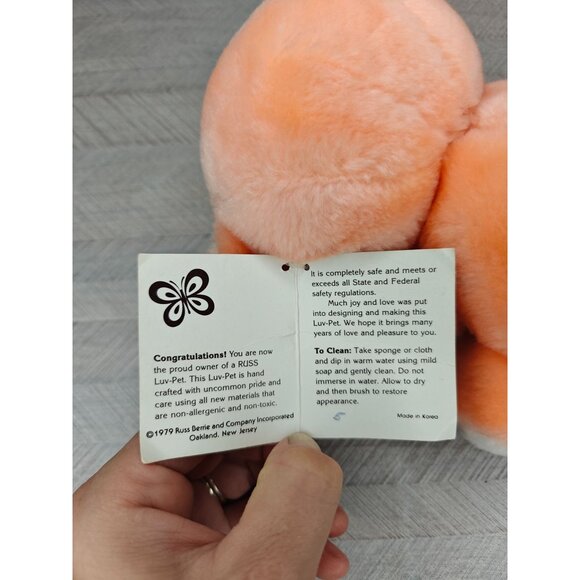 Vintage Russ Berrie Luv-Pet Mookey Plush Monkey Peach White 8" NEW With Tags - Picture 3 of 9